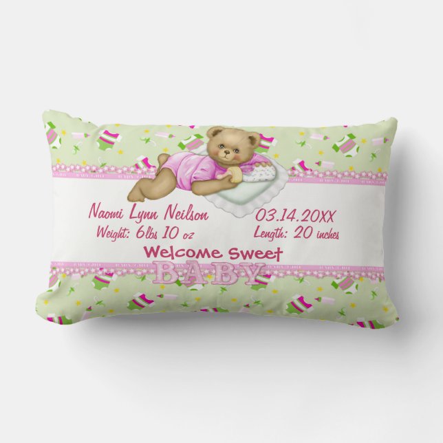 Baby Girl Teddy Bear Pillow 2 (Front)