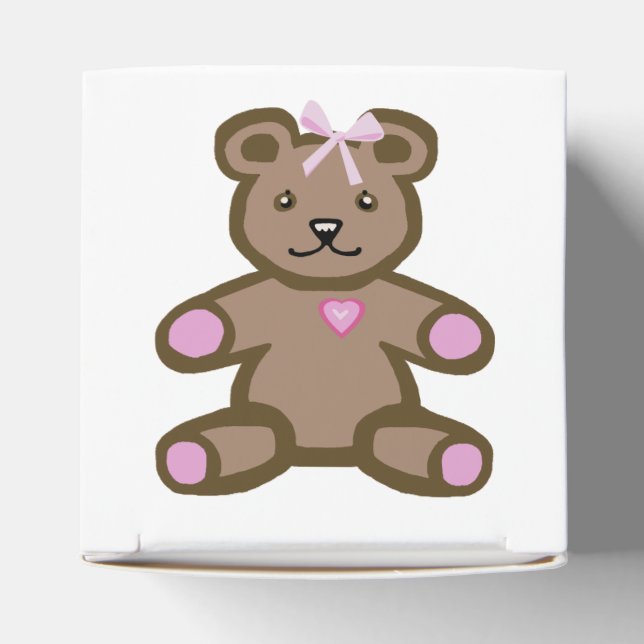Baby girl teddy bear with pink bow favor boxes (Top)