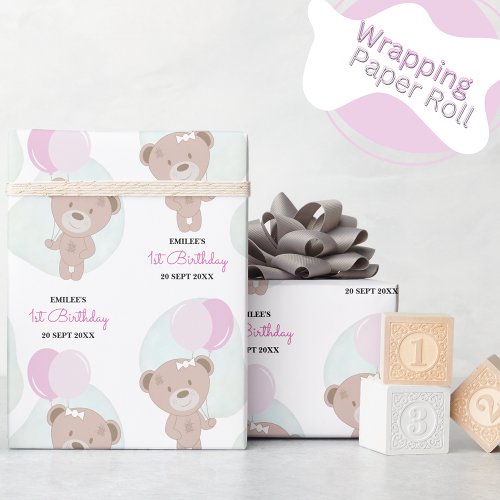 Baby Girl Teddy Bear Wrapping Paper