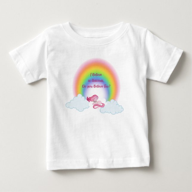 Baby Girl Tee Shirt with Rainbow & Unicorn (Front)