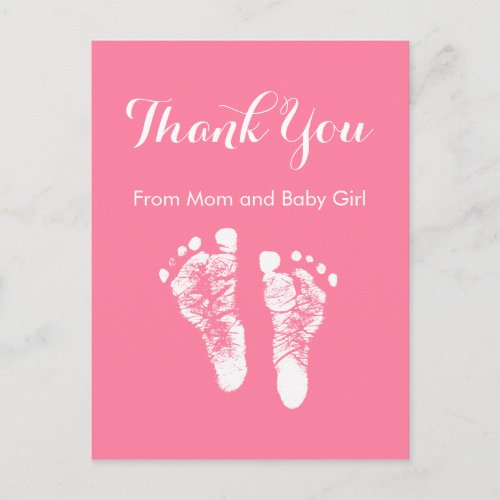 Baby Girl Thank You Cute Pink Newborn Footprints Announcement Postcard