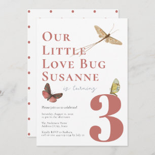 Baby Girl Third Birthday Love Bug Invitation