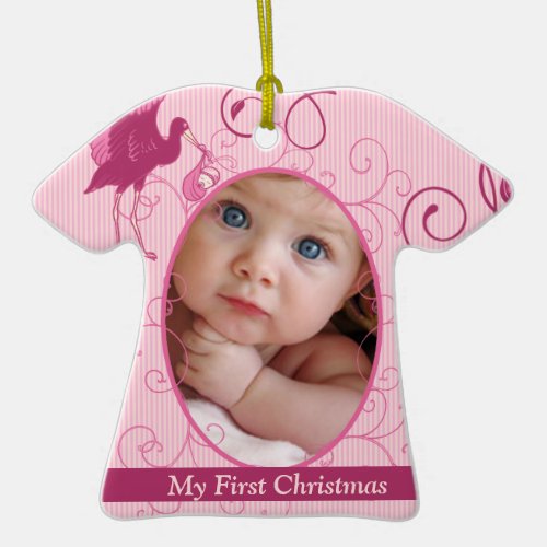 Baby Girl Tiny Tee Photo Ornament with Birth Stats