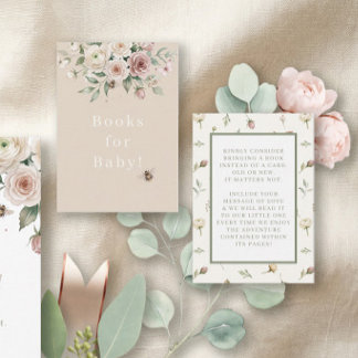 Baby Girl to Bee n Butterfly Taupe Floral Books Enclosure Card