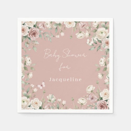 Baby Girl to Bee Rose Floral Dusty Pink Shower Napkins