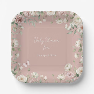 Baby Girl to Bee Rose Floral Dusty Pink Shower Paper Plates