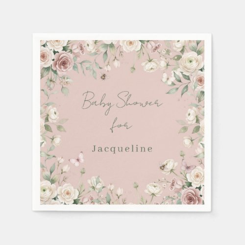 Baby Girl to Bee Rose Floral Pastel Pink Shower Napkins