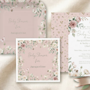 Baby Girl to Bee Rose Floral Pastel Pink Shower Napkins