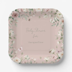 Baby Girl to Bee Rose Floral Pastel Pink Shower Paper Plates