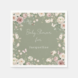 Baby Girl to Bee Rose Floral Pink n Green Shower Napkins