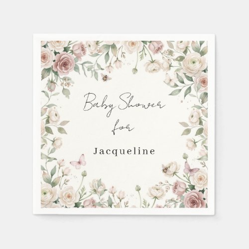 Baby Girl to Bee Rose Floral Pink n Ivory Shower Napkins
