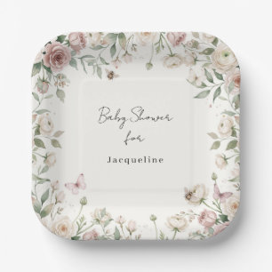 Baby Girl to Bee Rose Floral Pink n Ivory Shower Paper Plates