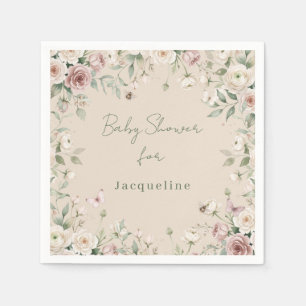 Baby Girl to Bee Rose Floral Taupe n Pink Shower Napkins