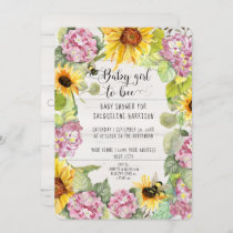 Baby Girl to Bee Sunflower Pink Hydrangeas Shower  Invitation