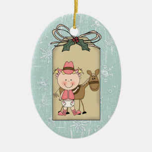 Baby Girl Toddler Child Cowgirl Pony Gift Tag Ceramic Ornament