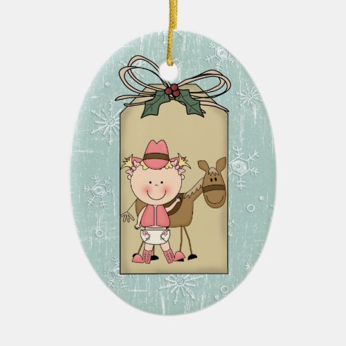 Baby Girl Toddler Child Cowgirl Pony Gift Tag Ceramic Ornament