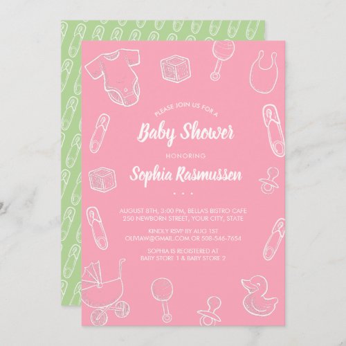 Baby Girl Toys Clothes Pink Baby Shower Invitation