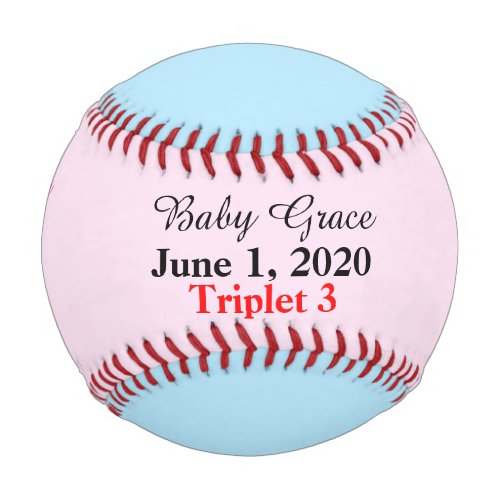 Baby Girl Triplet Pink Blue Birth Stats Baseball