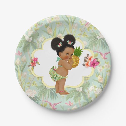 Baby Girl Tropical Hawaiian Luau Hibiscus Puffs Paper Plates