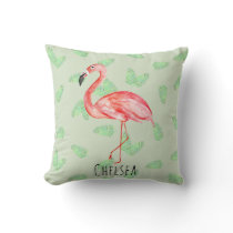 Baby Girl Tropical Pink Flamingo Name Nursery Throw Pillow