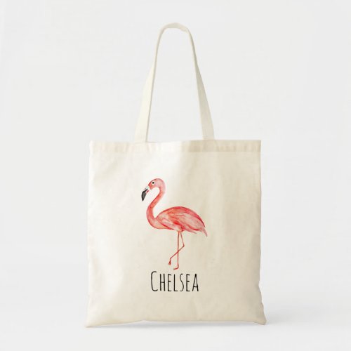 Baby Girl Tropical Watercolor Flamingo Name Diaper Tote Bag