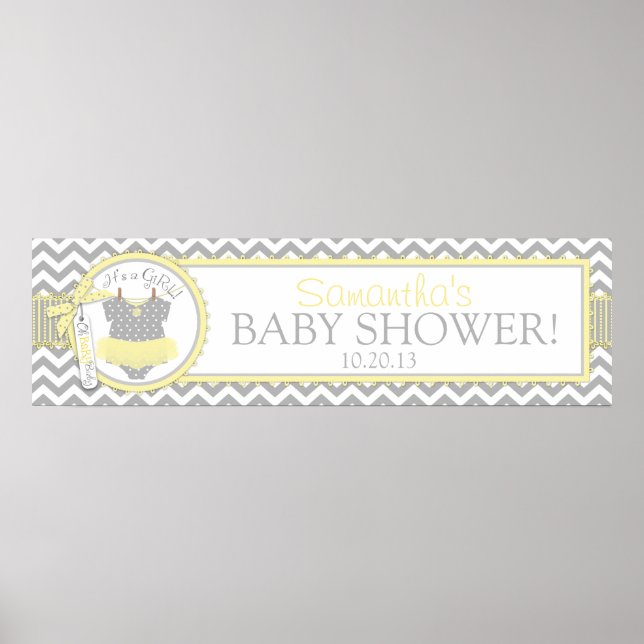 Baby Girl Tutu Chevron Print Baby Shower Banner (Front)