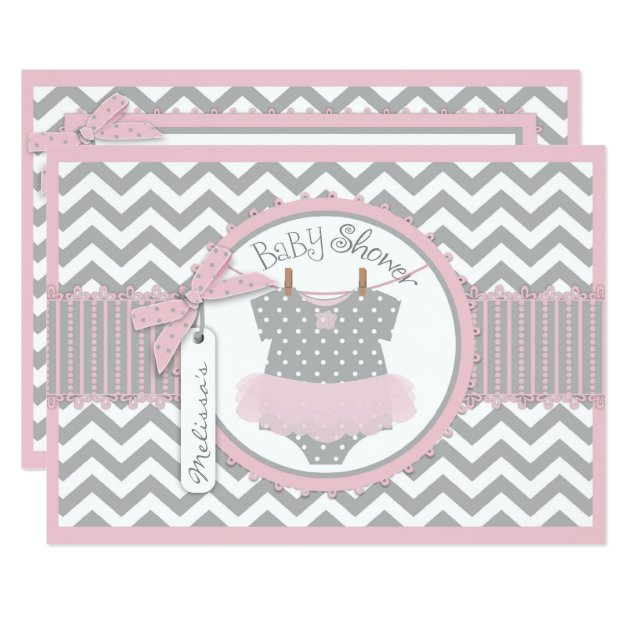 Baby Girl Tutu Chevron Print Baby Shower Invitation