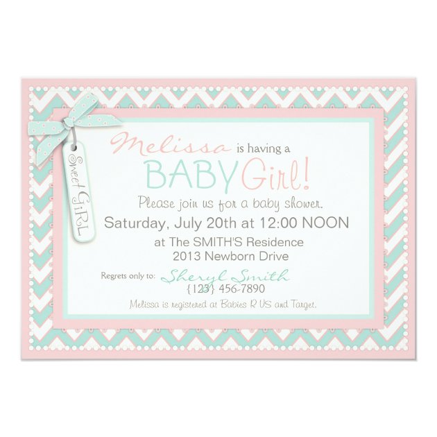 Baby Girl Tutu Chevron Print Baby Shower Invitation