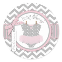Baby Girl Tutu Chevron Print Baby Shower Classic Round Sticker