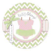 Baby Girl Tutu Chevron Print Baby Shower Classic Round Sticker