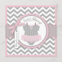 Baby Girl Tutu Chevron Print Baby Shower Invitation