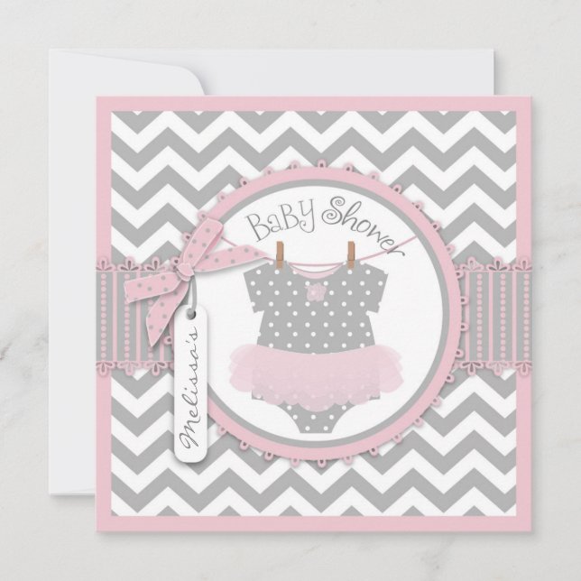 Baby Girl Tutu Chevron Print Baby Shower Invitation (Front)