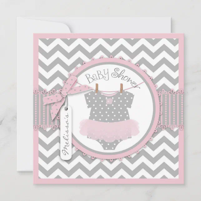 Baby Girl Tutu Chevron Print Baby Shower Invitation | Zazzle