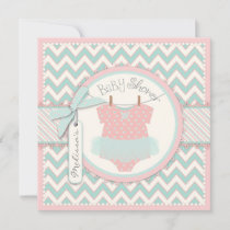 Baby Girl Tutu Chevron Print Baby Shower Invitation