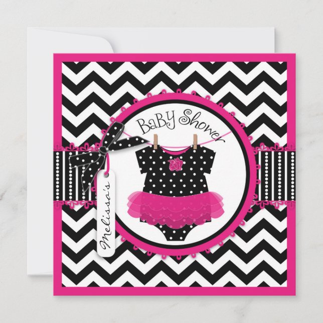 Baby Girl Tutu Chevron Print Baby Shower Invitation (Front)