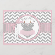 Baby Girl Tutu Chevron Print Baby Shower Invitation