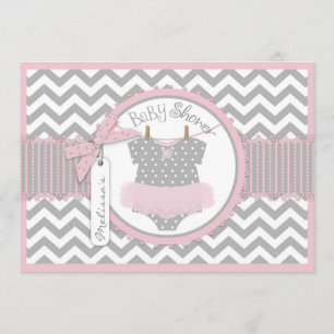 Baby Girl Tutu Chevron Print Baby Shower Invitation