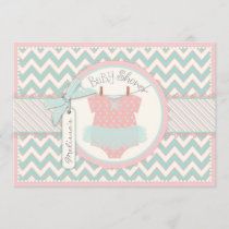 Baby Girl Tutu Chevron Print Baby Shower Invitation