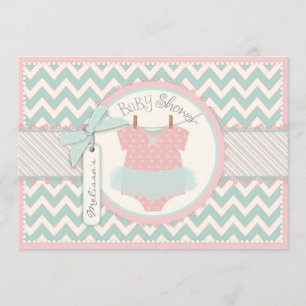 Baby Girl Tutu Chevron Print Baby Shower Invitation