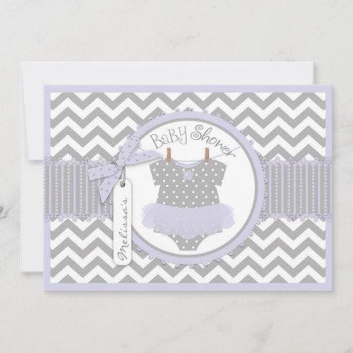 Lavender Tutu and Chevron Print Baby Shower A7LVGY Announcement