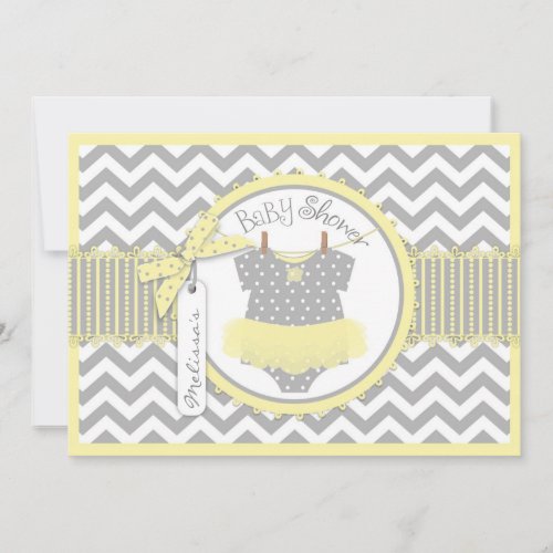 Yellow Tutu and Chevron Print Baby Shower A7YWGY Personalized Invitations