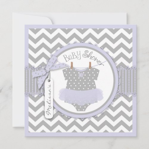 Lavender Tutu and Chevron Print Baby Shower S-LVGY Custom Invites