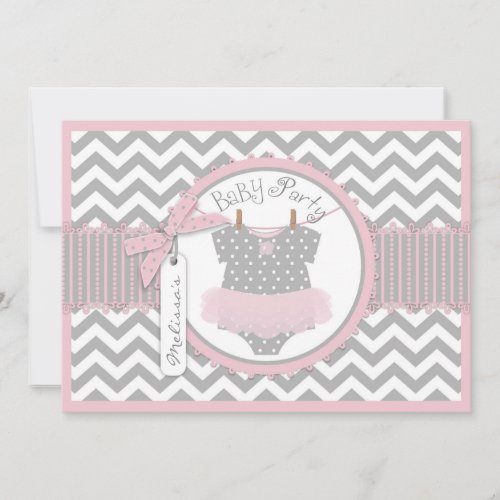 Pink Tutu &amp; Chevron Print Baby Party Cards