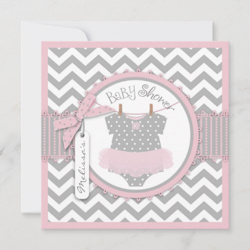 Baby Girl Tutu Chevron Print Baby Shower Invitation