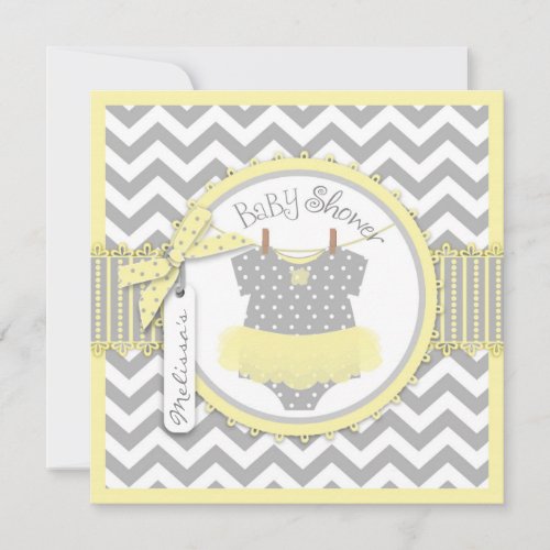 Yellow Tutu and Chevron Print Baby Shower S-YWGY Custom Announcements