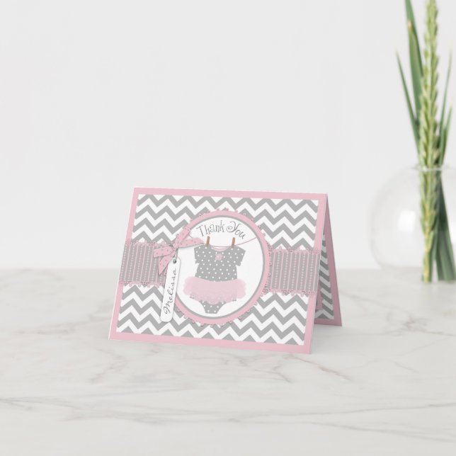 Baby Girl Tutu Chevron Print Thank You Card (Front)