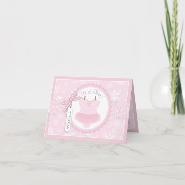 Baby Girl Tutu Snowflak Print Thank You Card (Front)