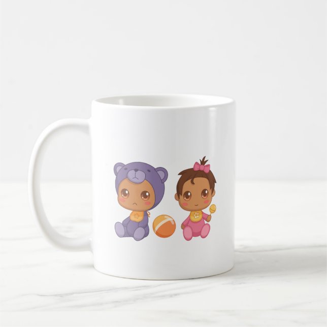 Baby Girl Twins Bear Jumpsuit Coffee Mug (Left)