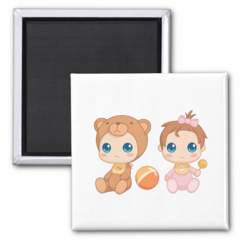 Baby Girl Twins Bear Jumpsuit Magnet