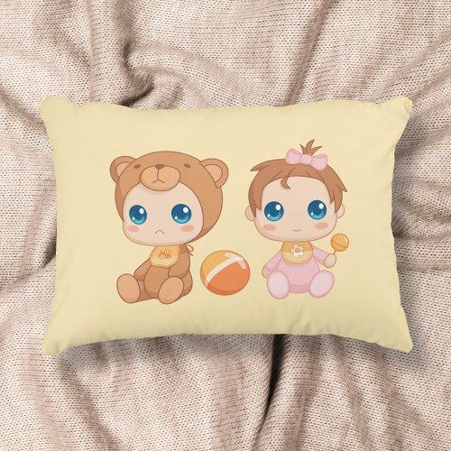 Baby Girl Twins Bear Jumpsuit on Yellow Accent Pillow